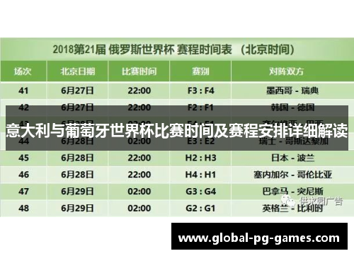 意大利与葡萄牙世界杯比赛时间及赛程安排详细解读